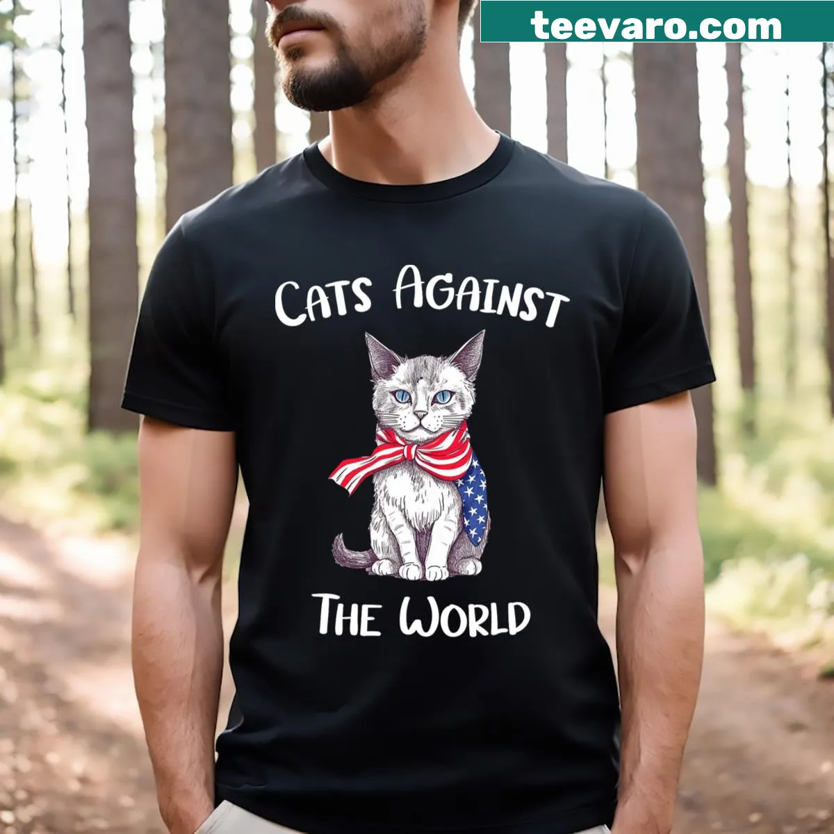 Humorous Cats Against The World text design — on a men's t-shirt