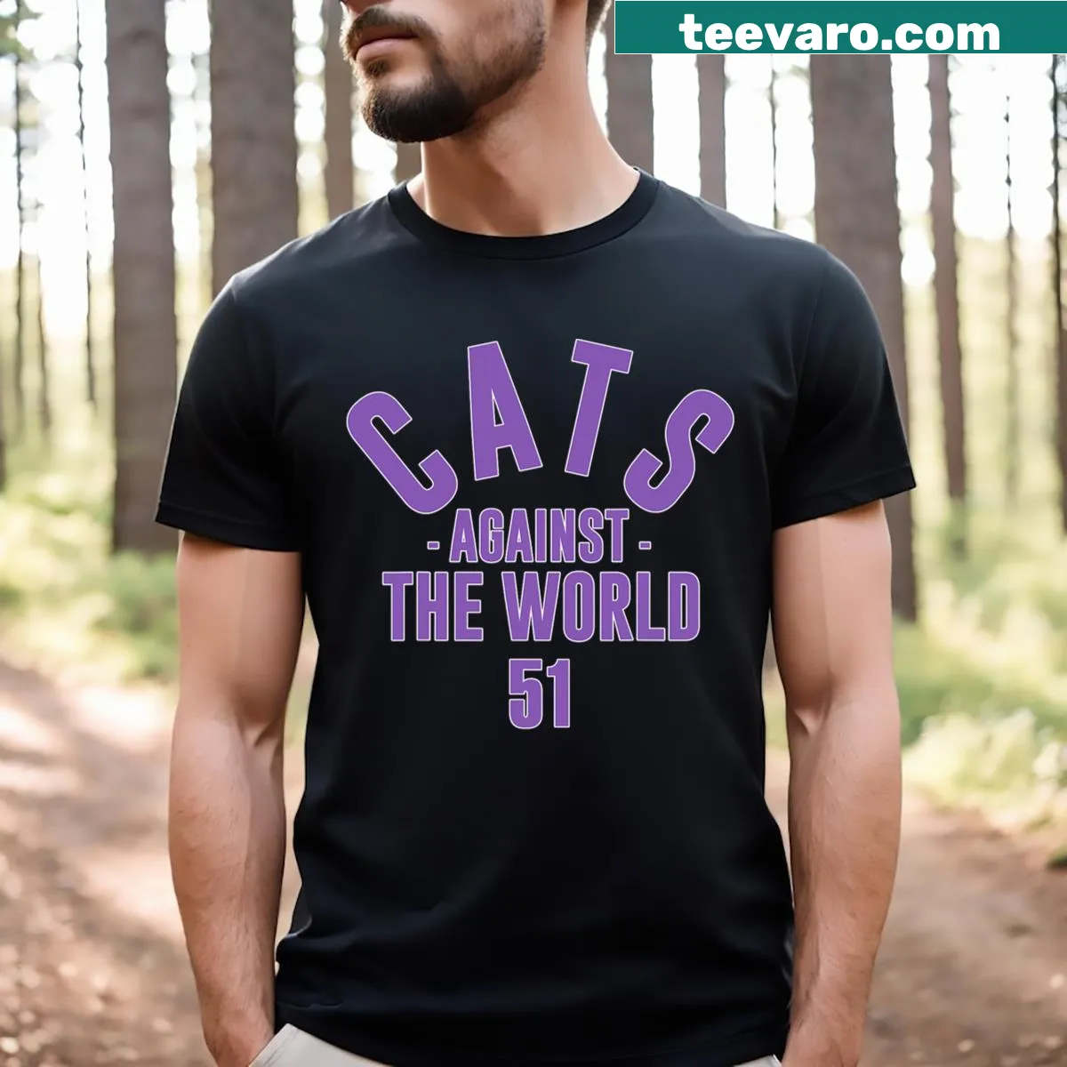 T-shirt with text 'Cats Against The World' — on a men's t-shirt