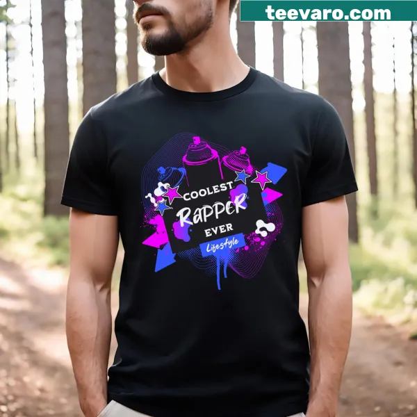 Playful typography T-shirt claiming 'Coolest Rapper Ever'