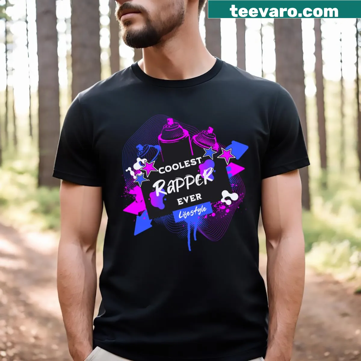 Playful typography T-shirt claiming 'Coolest Rapper Ever' — on a men's t-shirt