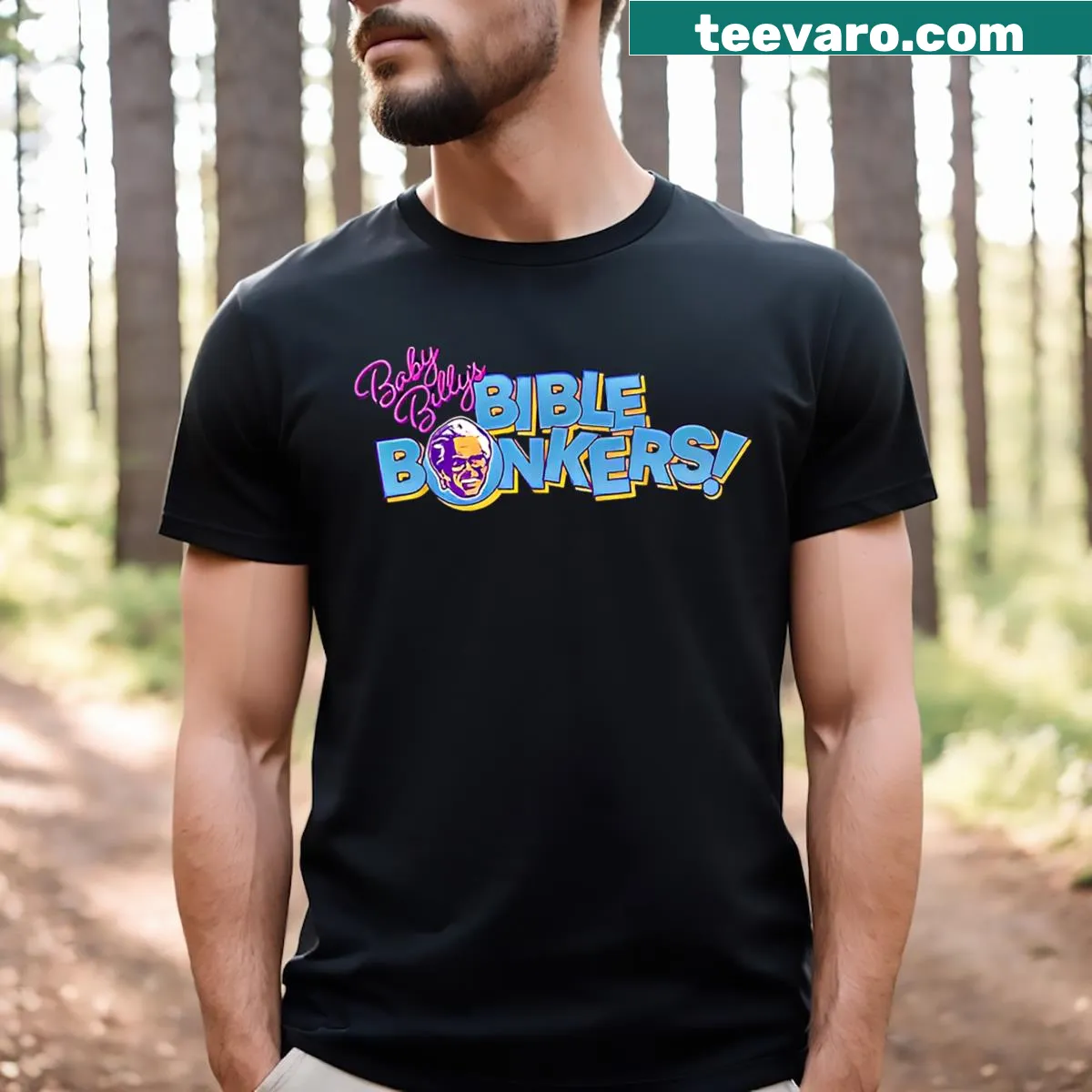 T-shirt with the text 'Funny Baby Billy's Bible Bonkers' — on a men's t-shirt