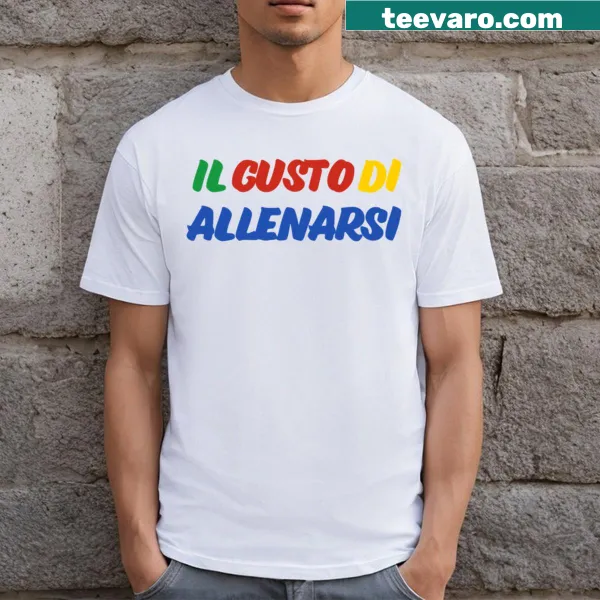Italian phrase graphic T-shirt celebrating training and fitness.