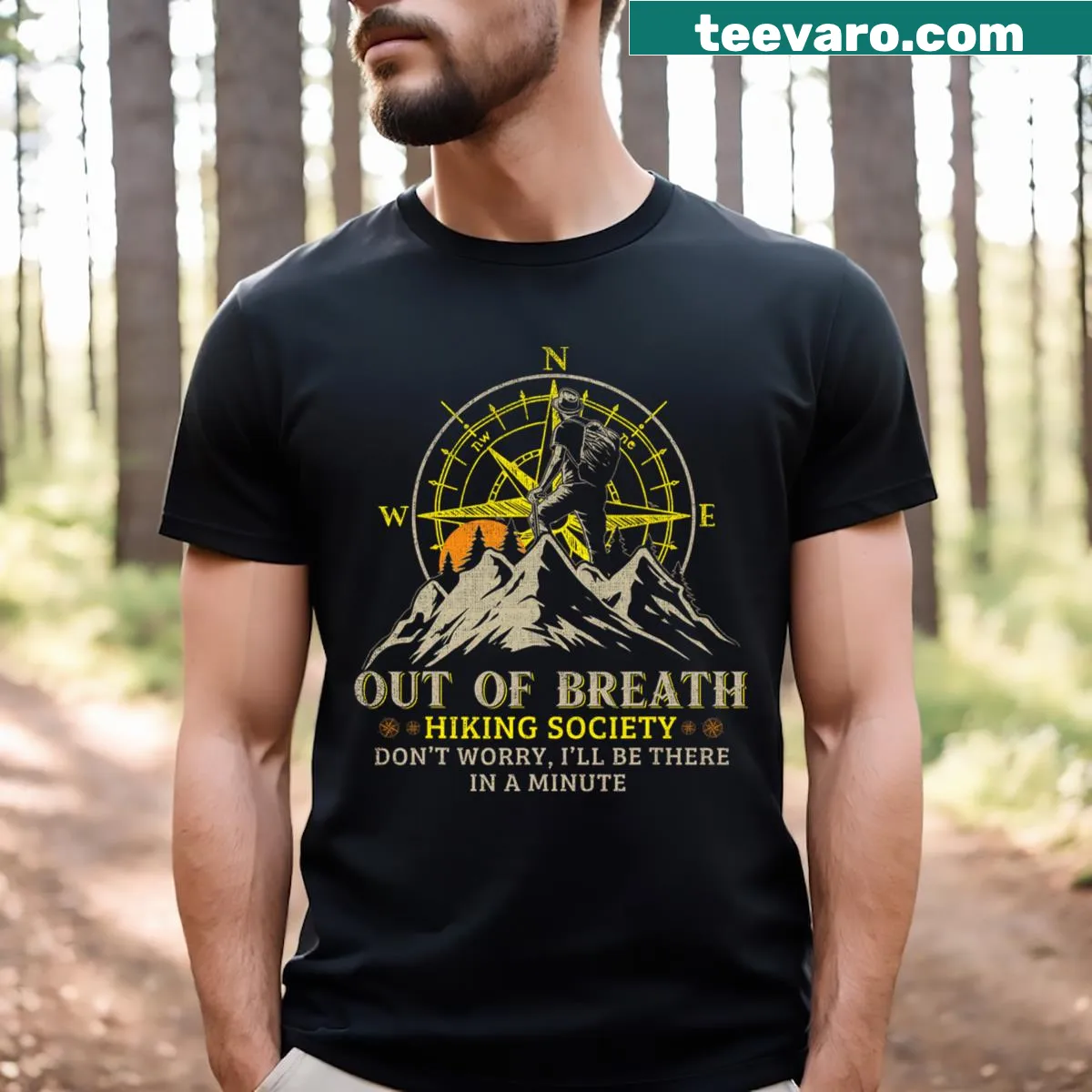 Funny hiking-themed T-shirt with a humorous slogan — on a men's t-shirt