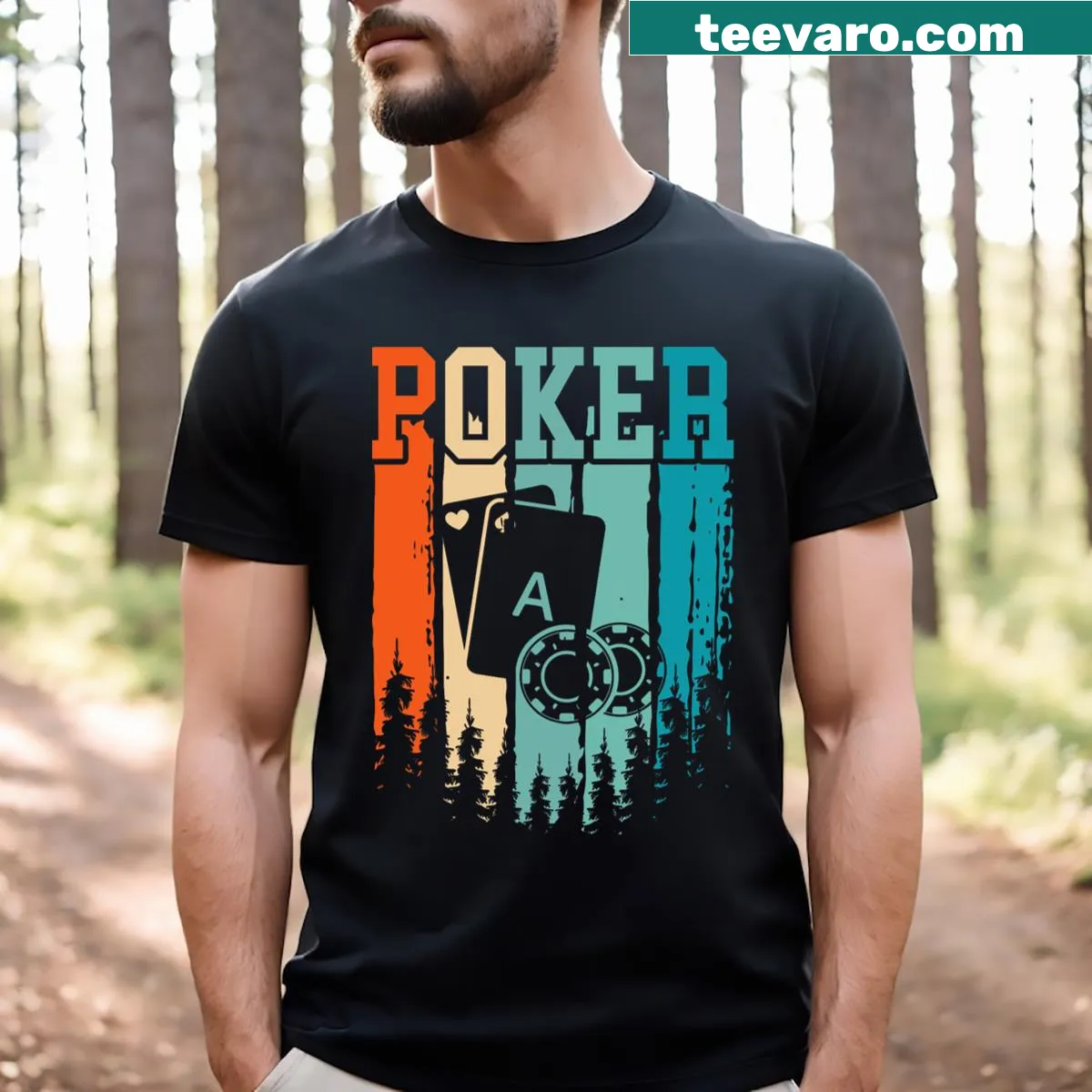 Vintage distressed poker-themed T-shirt with classic graphics — on a men's t-shirt