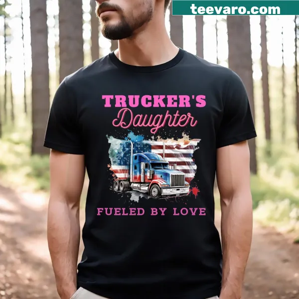 Funny T-shirt for proud daughters of truck drivers featuring the USA flag
