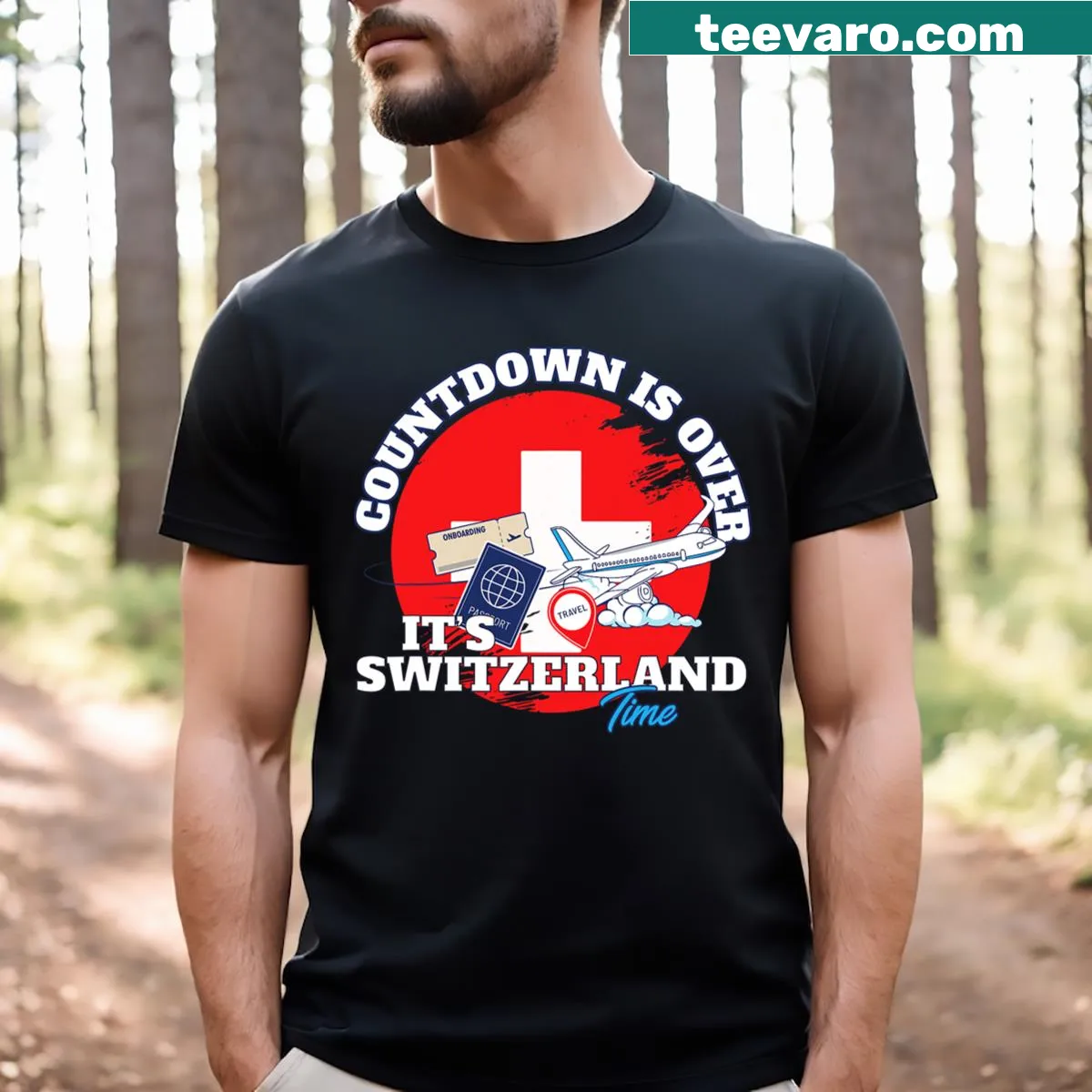 Souvenir t-shirt celebrating Switzerland travel — on a men's t-shirt
