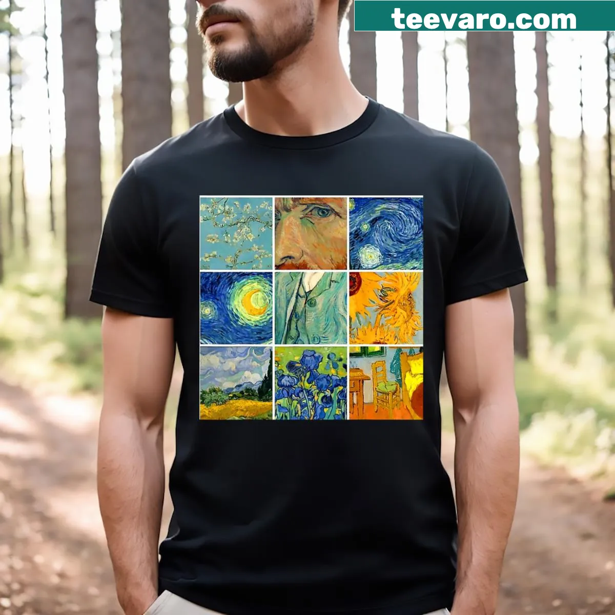 Art-inspired T-shirt featuring Vincent Van Gogh's style — on a men's t-shirt