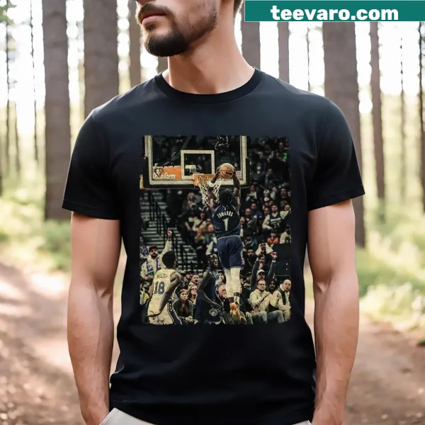 Illustrated graphic of Anthony Edwards jumping on a T-shirt