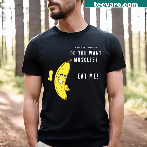 Illustration of a banana promoting healthy eating on a T-shirt.