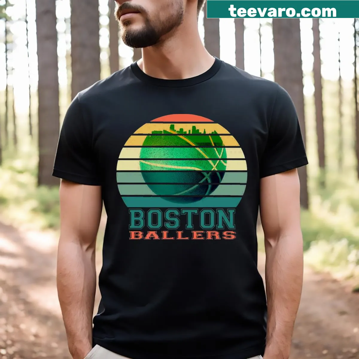 Boston Ballers T-shirt featuring bold text in a sporty design — on a men's t-shirt