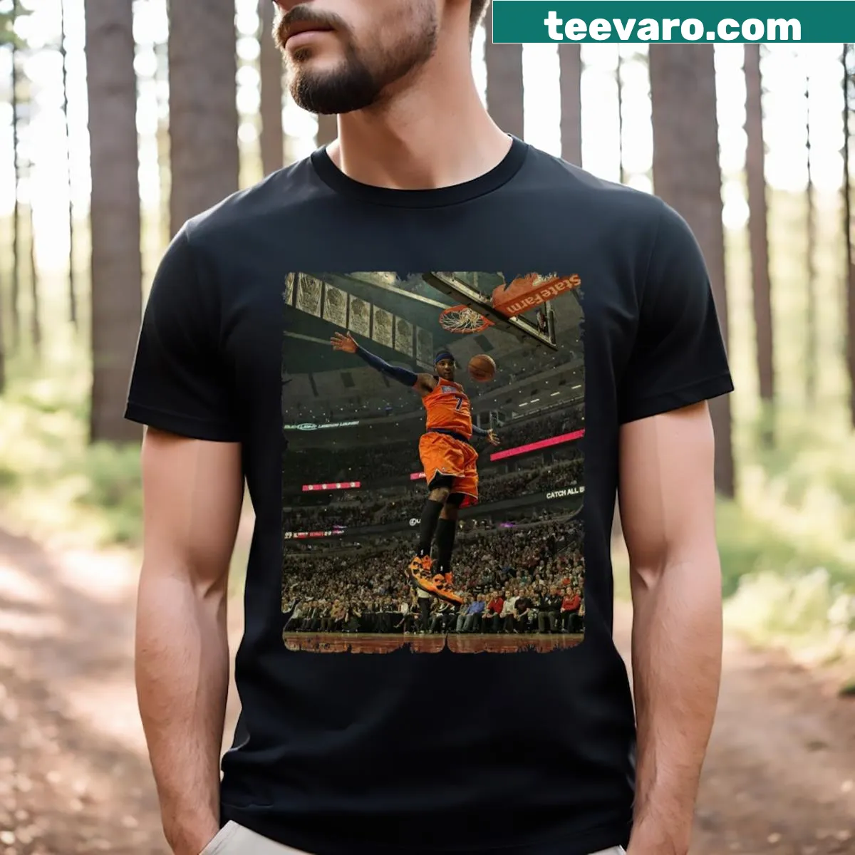 T-shirt featuring Carmelo Anthony on New York Knicks graphic — on a men's t-shirt