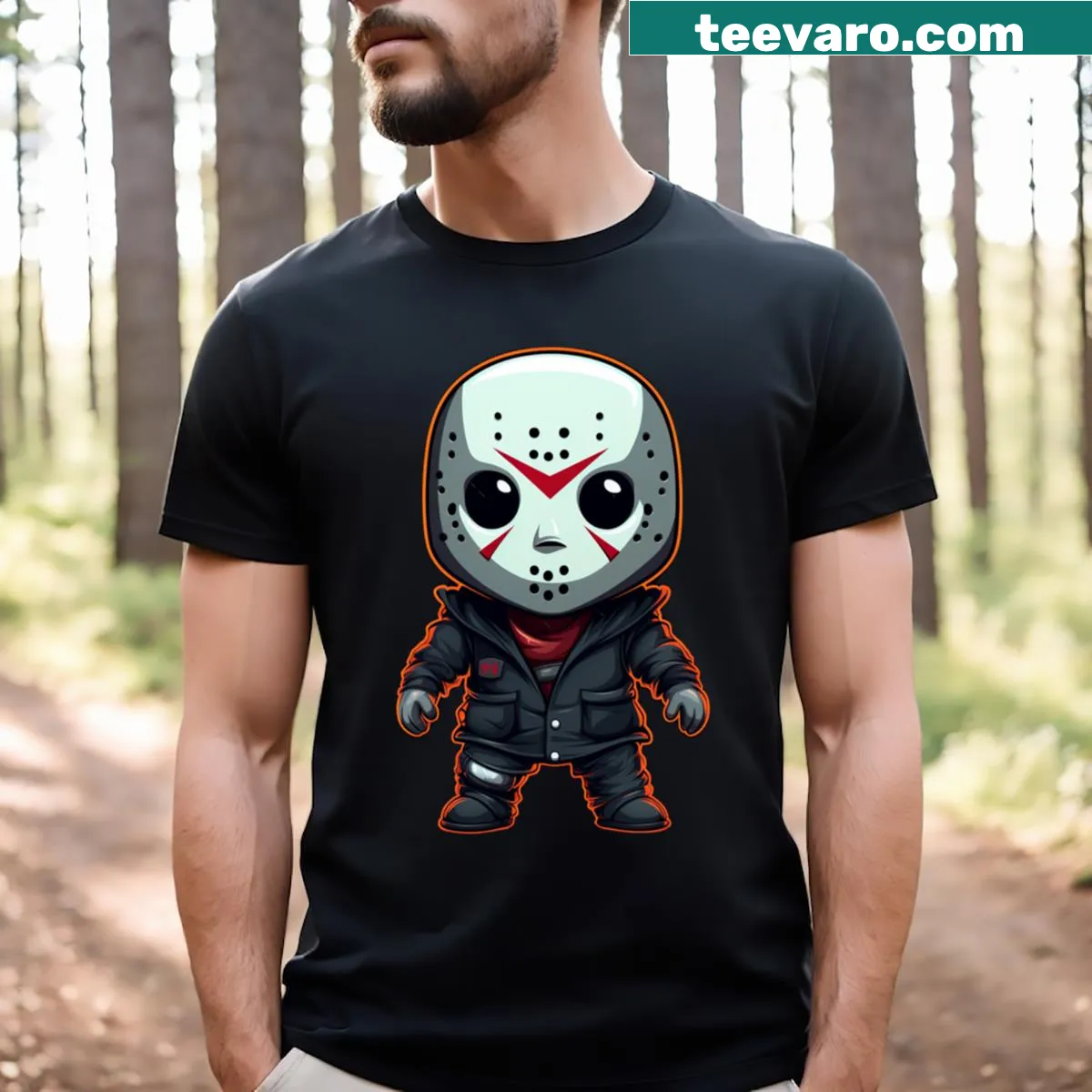 Cute cartoon-style Jason Voorhees T-shirt — on a men's t-shirt