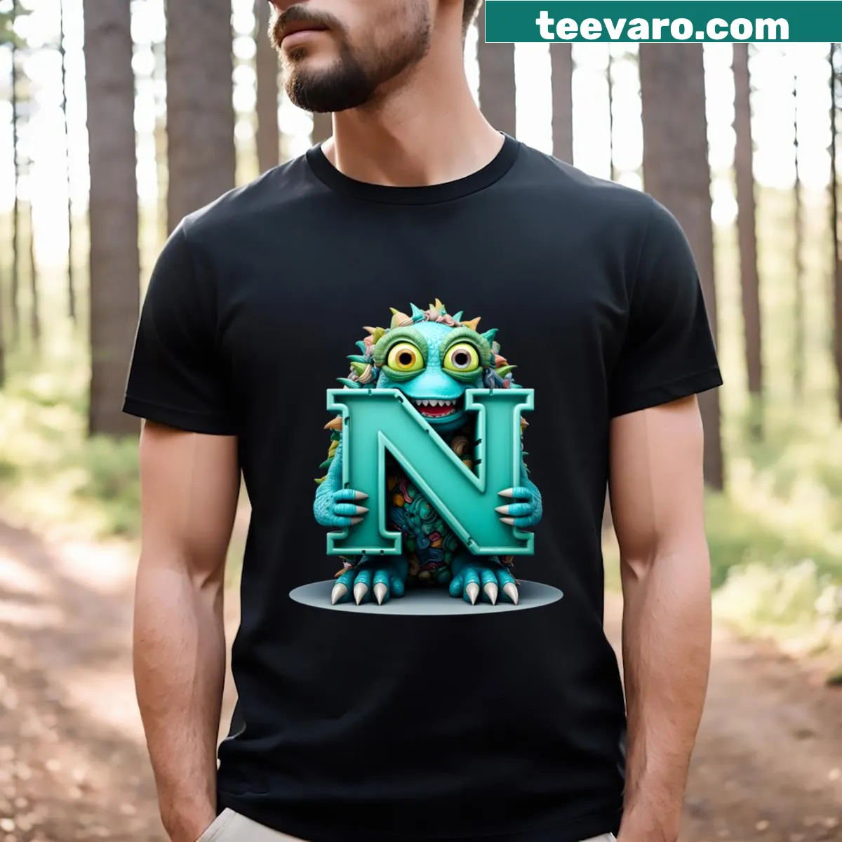 Cute monster T-shirt for kids with letter N — on a men's t-shirt