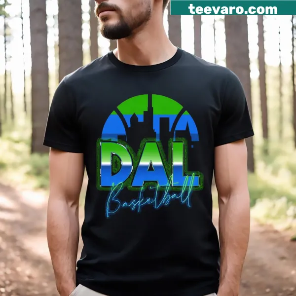 Retro Dallas basketball t-shirt with chrome skyline design