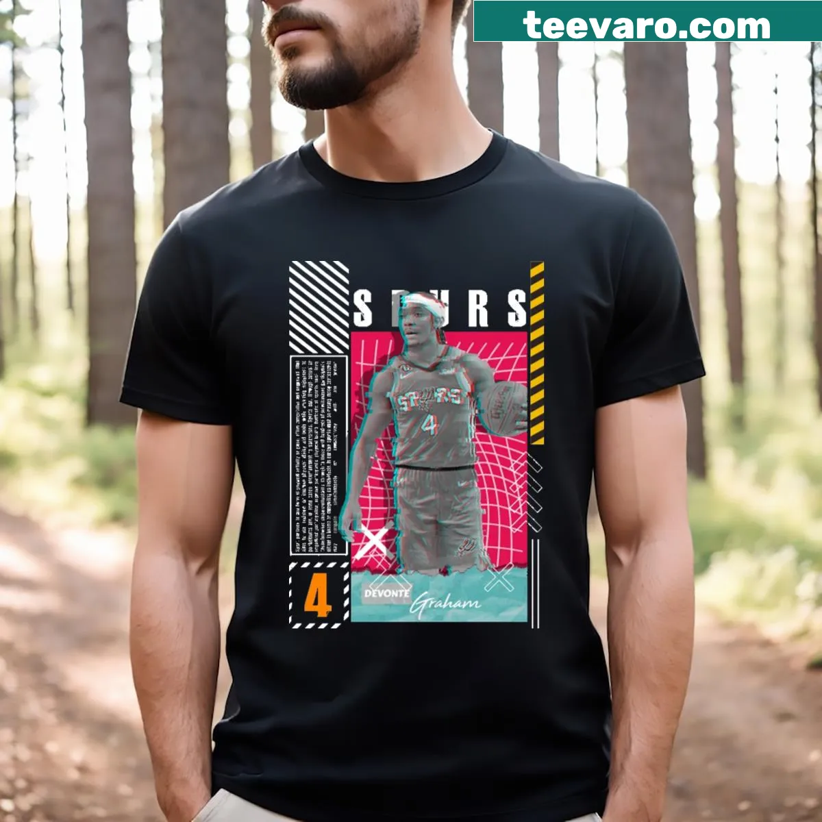 Illustrative Devonte' Graham Spurs T-shirt with dynamic design — on a men's t-shirt