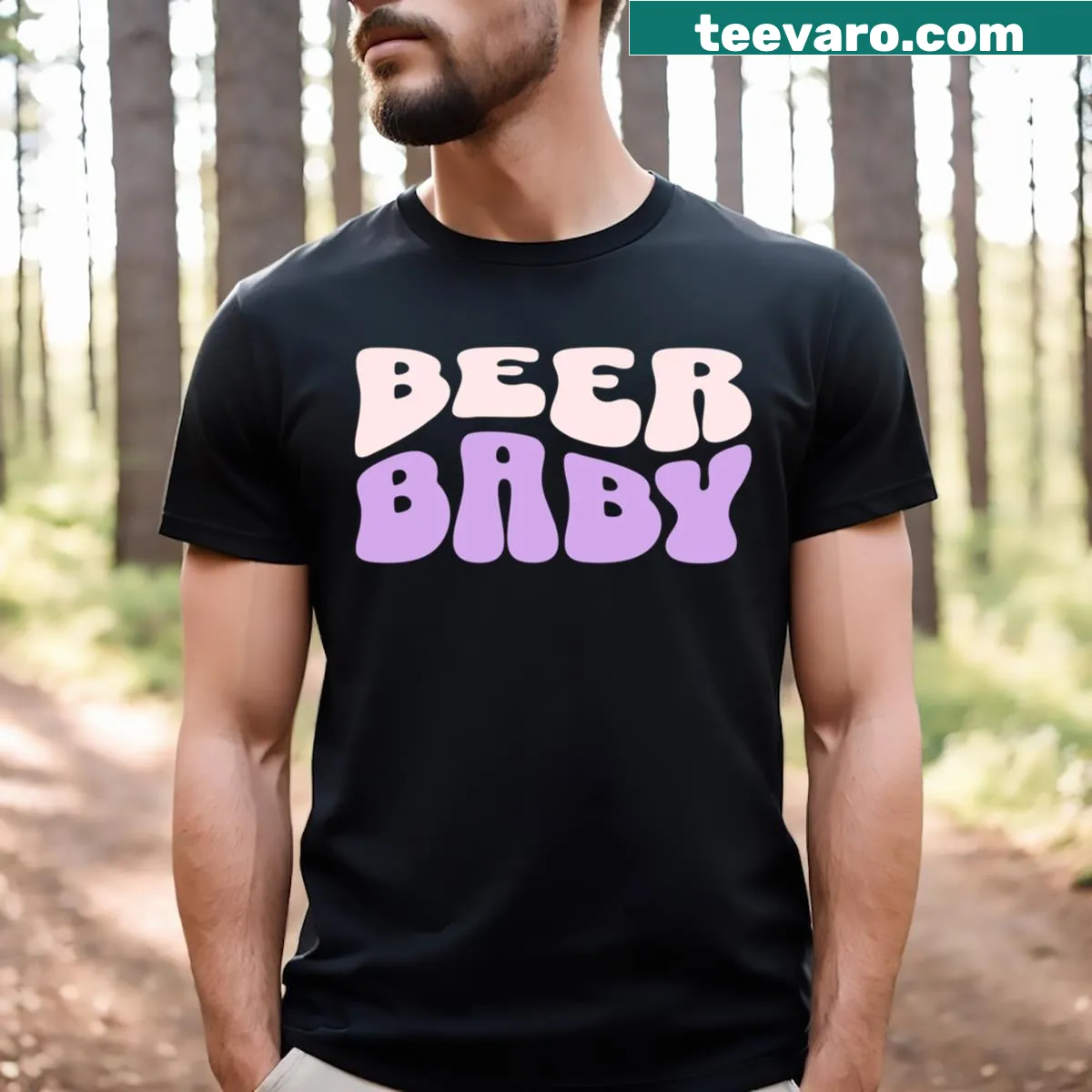 Funny Beer Babe typography graphic t-shirt — on a men's t-shirt