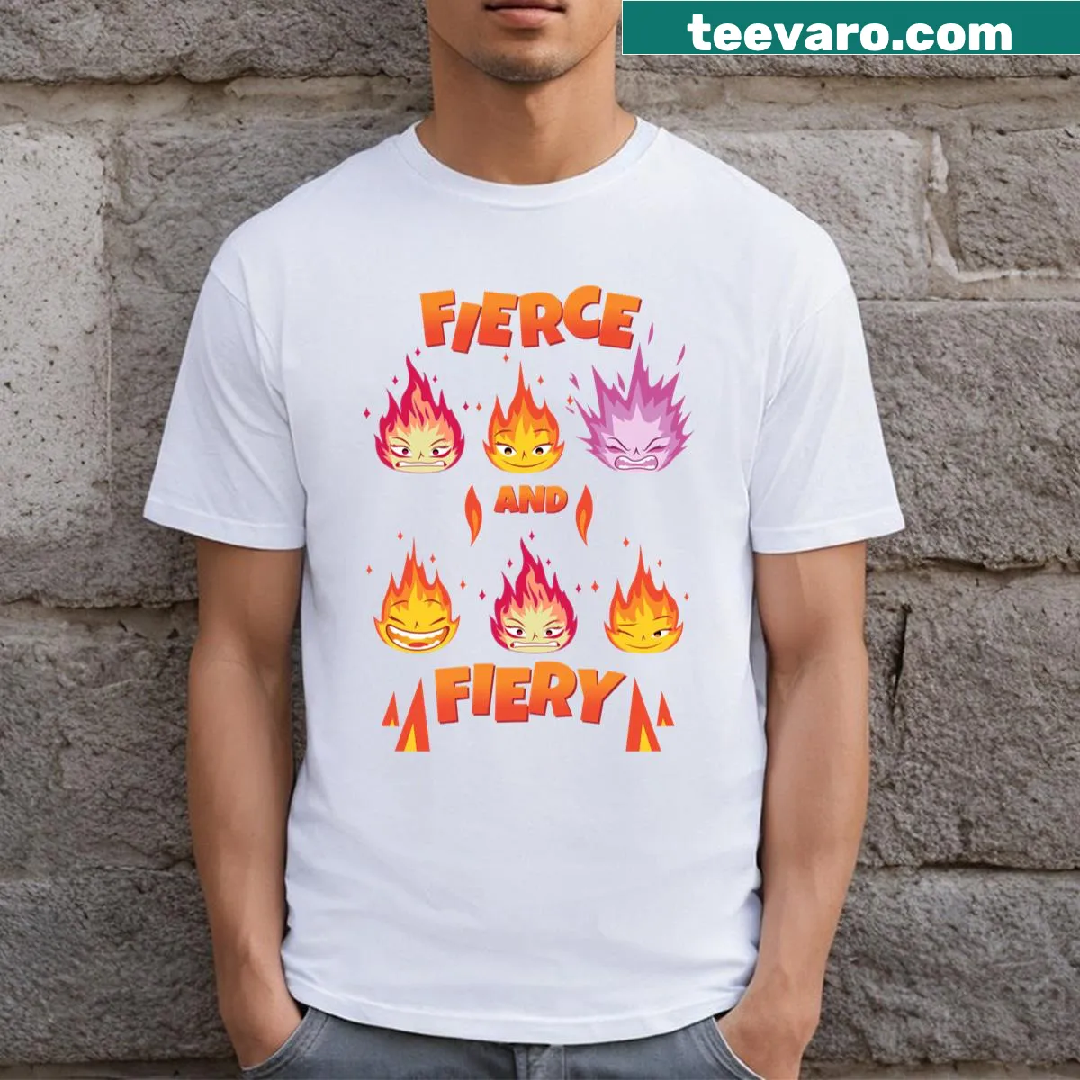 Bold T-shirt featuring a fierce ember elemental illustration. — on a men's t-shirt