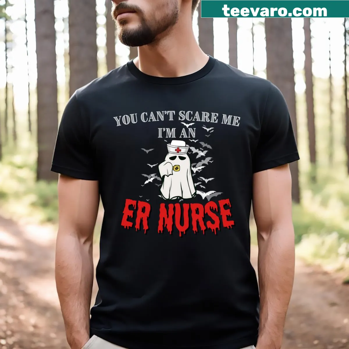 Funny Halloween nurse t-shirt with humorous phrase — on a men's t-shirt