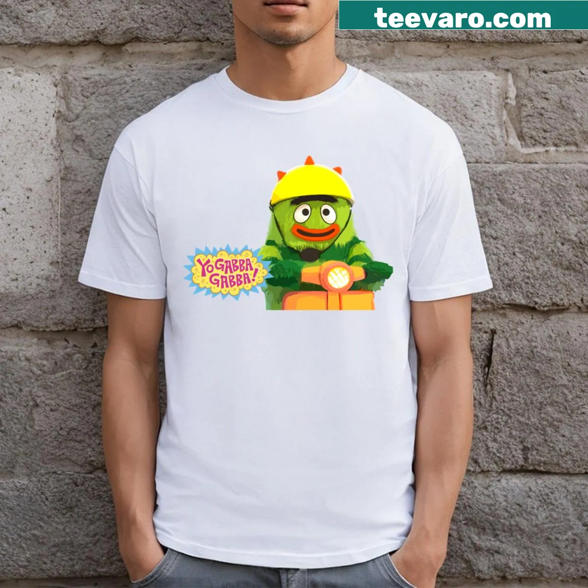 Cartoon characters from Yo Gabba Gabba on a T-shirt — on a men's t-shirt