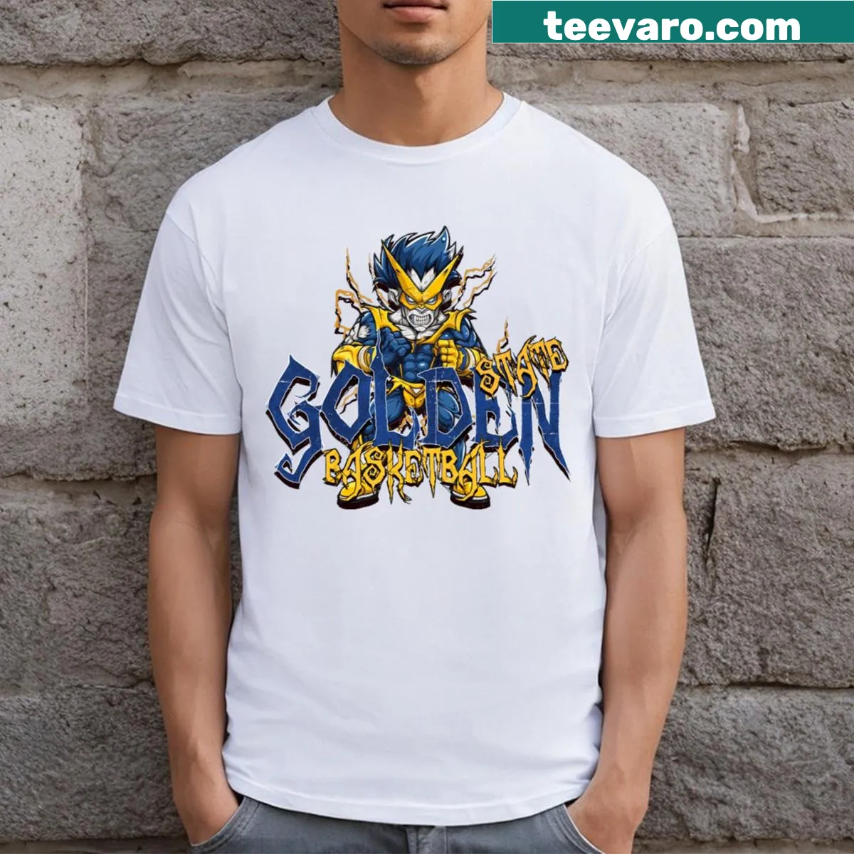 Halloween-themed Golden State Basketball T-shirt with spooky graphics — on a men's t-shirt