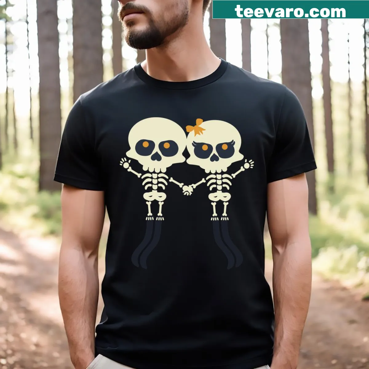 Halloween couple design T-shirt for men and kids — on a men's t-shirt