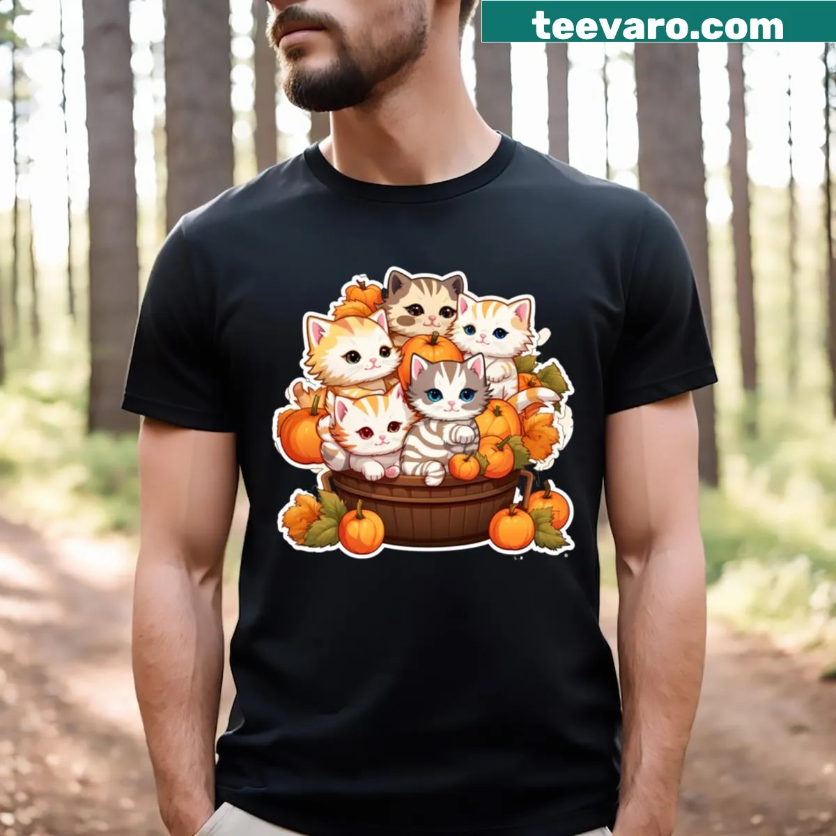 Adorable Halloween-themed cat design t-shirt — on a men's t-shirt