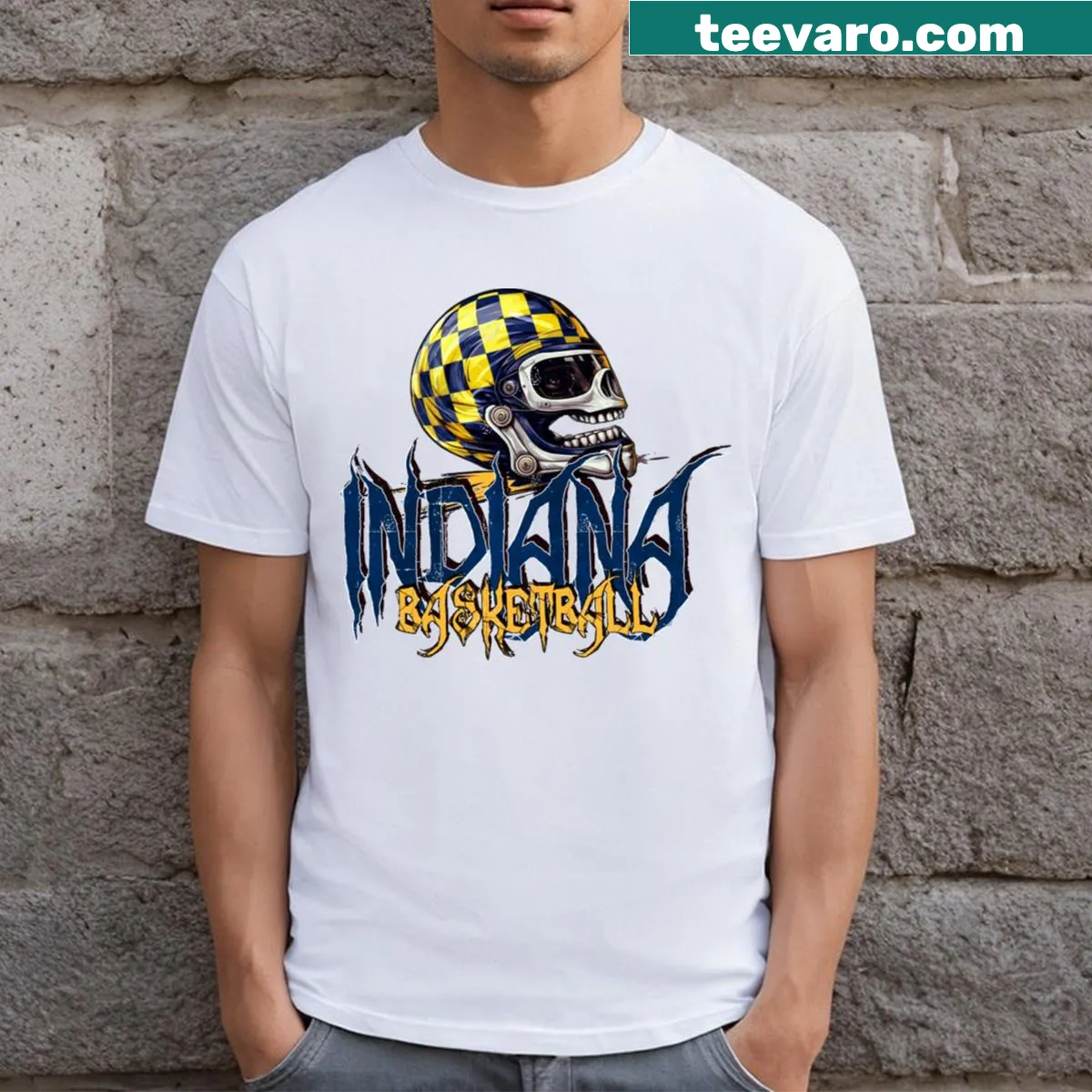 Halloween-themed Indiana basketball graphic on a T-shirt — on a men's t-shirt