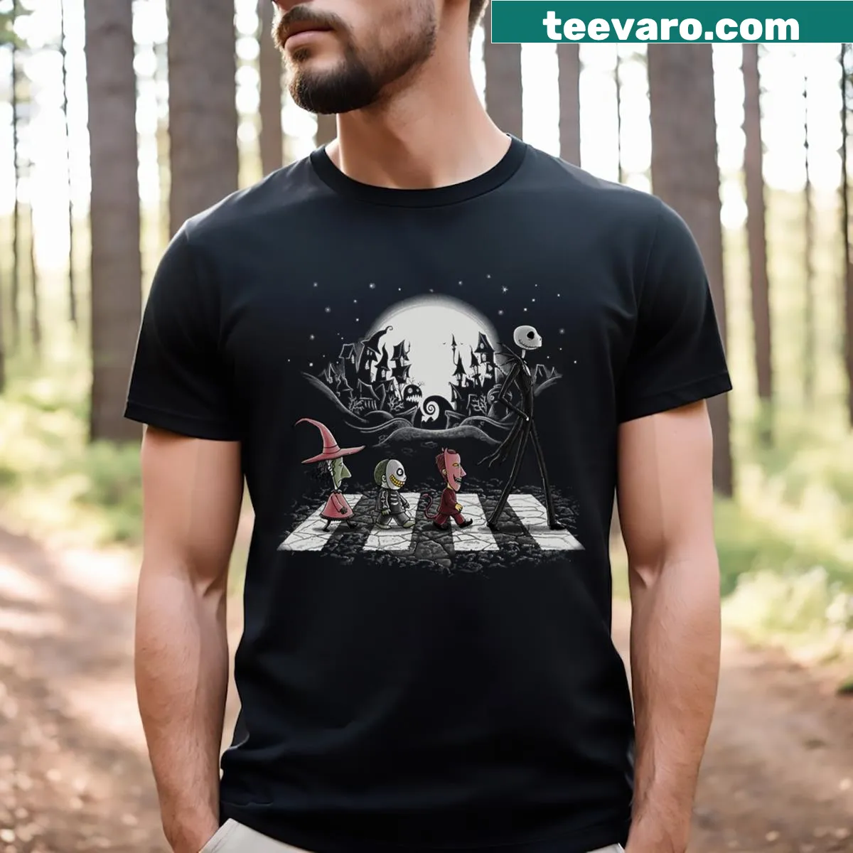 Illustration of Jack and Sally from a whimsical fantasy story — on a men's t-shirt
