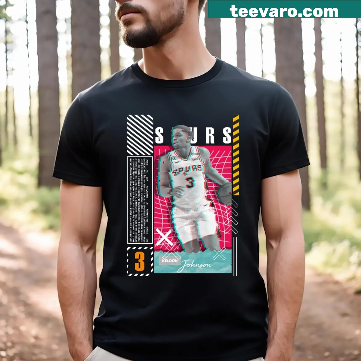 Illustration of Keldon Johnson in Spurs gear on T-shirt — on a men's t-shirt