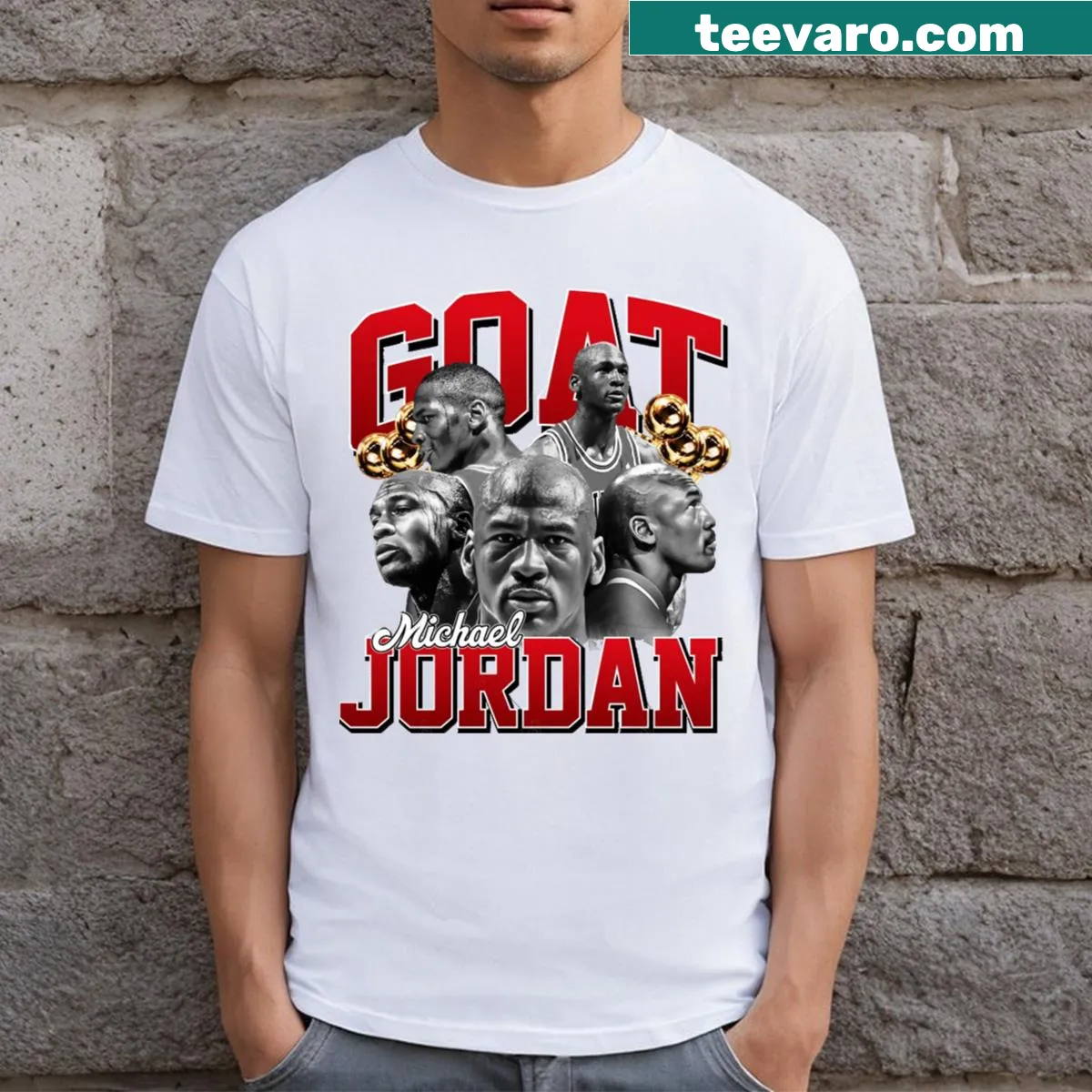 T-shirt featuring a tribute graphic to Michael Jordan as a legend — on a men's t-shirt
