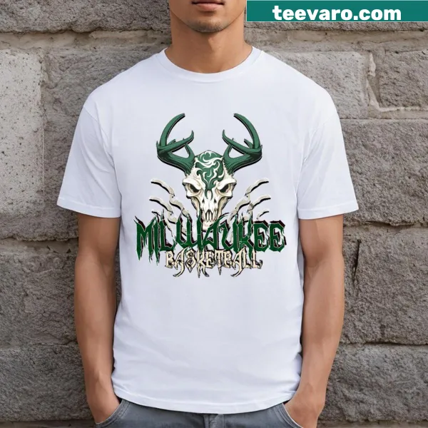 Playful Milwaukee basketball Halloween-themed T-shirt