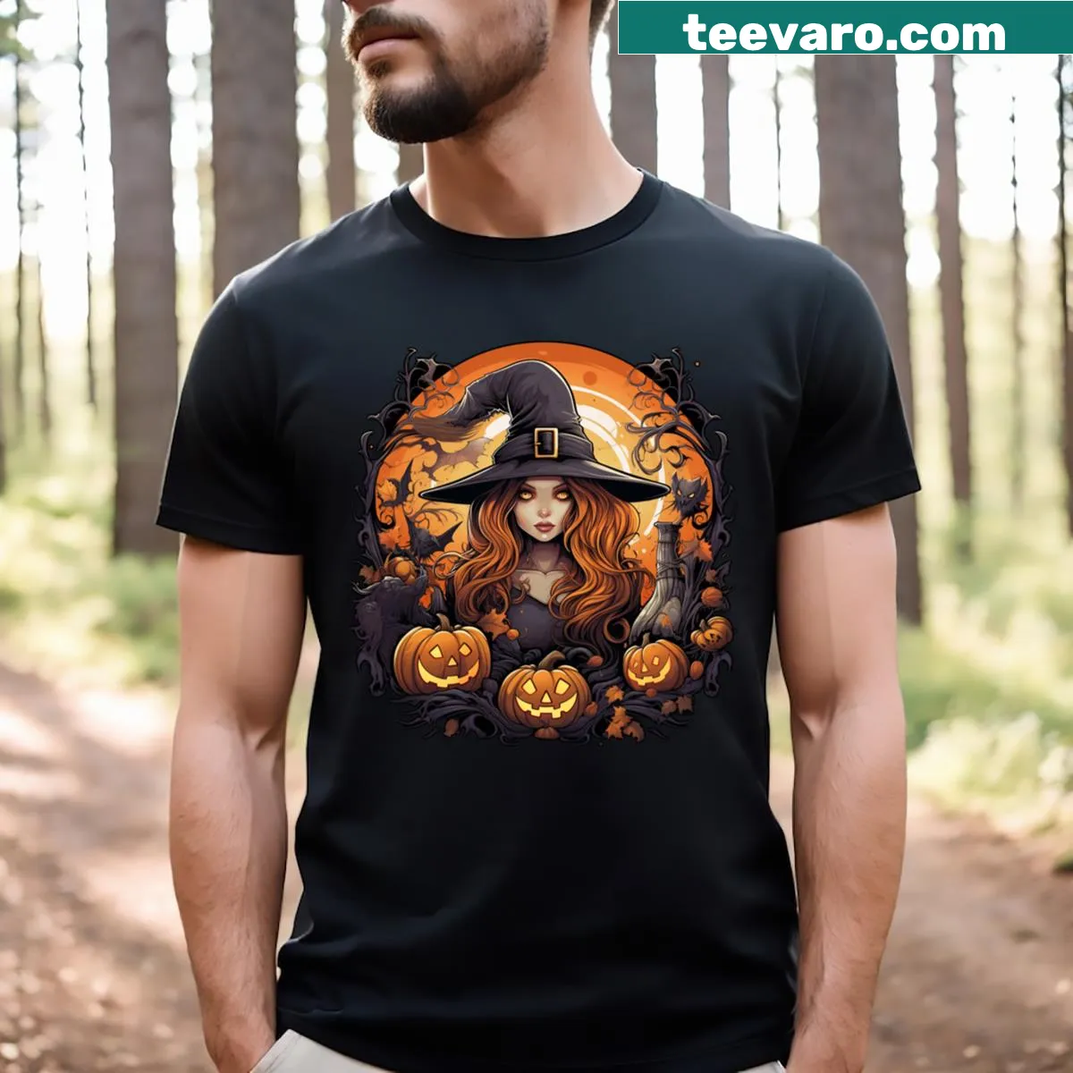 Halloween t-shirt featuring playful haunt graphics — on a men's t-shirt