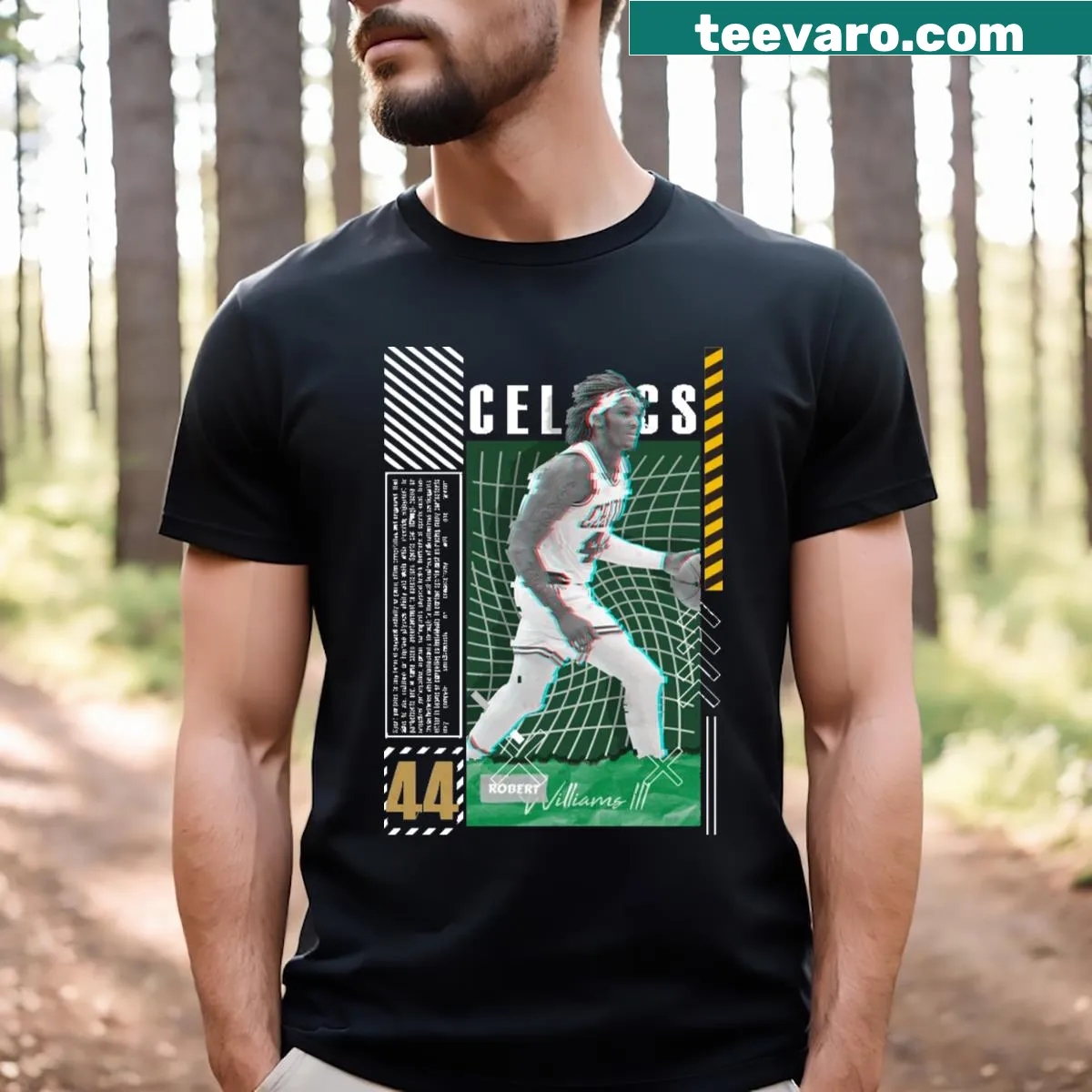 Illustrative T-shirt featuring Robert Williams III basketball design — on a men's t-shirt
