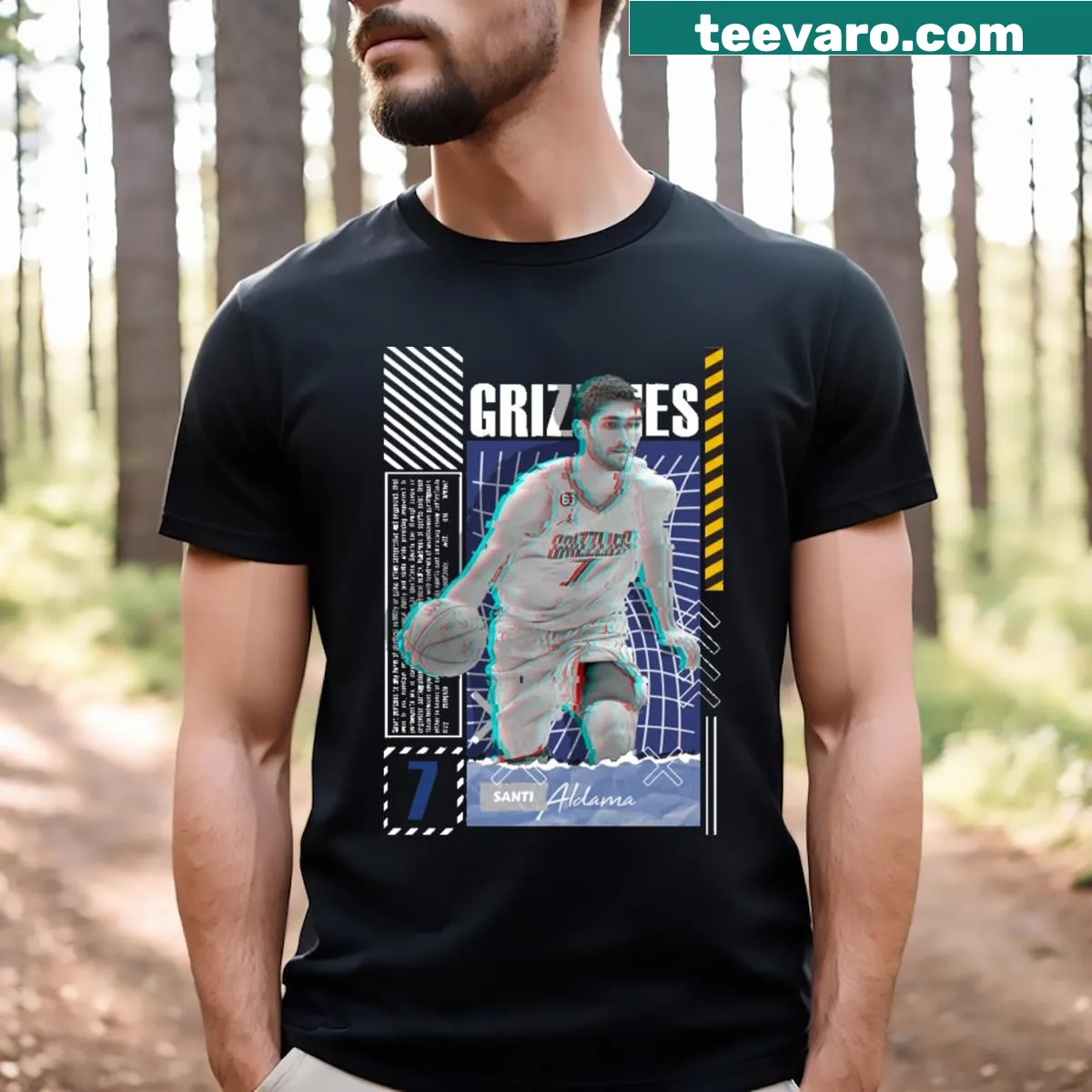 Poster-style T-shirt featuring Santi Aldama in action for Grizzlies — on a men's t-shirt