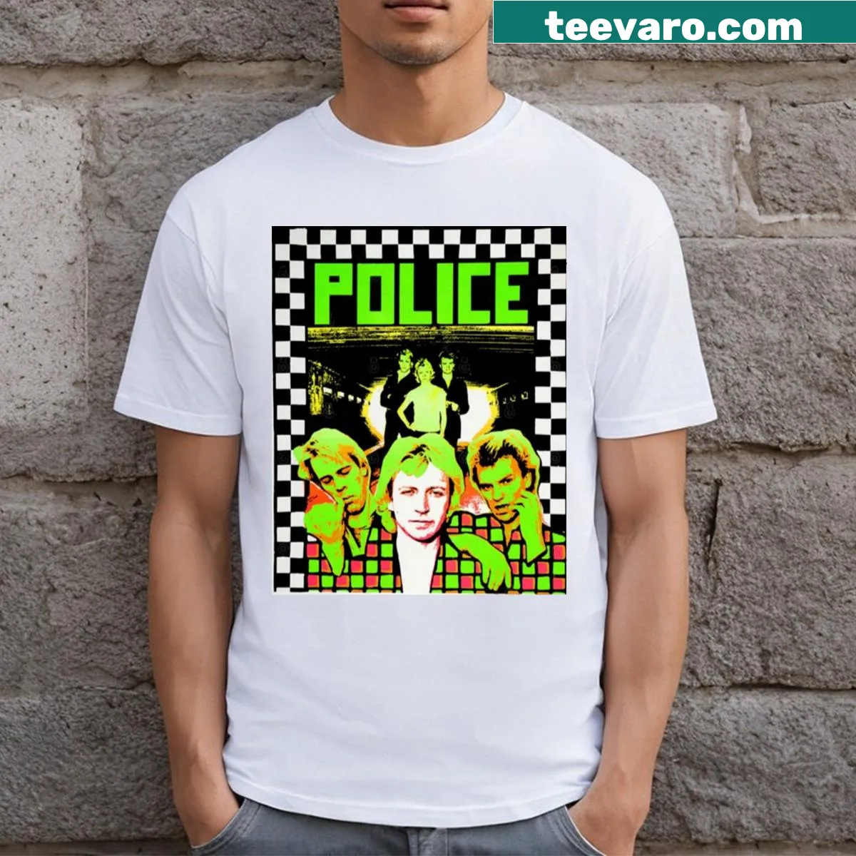 Vintage Police concert flyer t-shirt design from 1978 — on a men's t-shirt