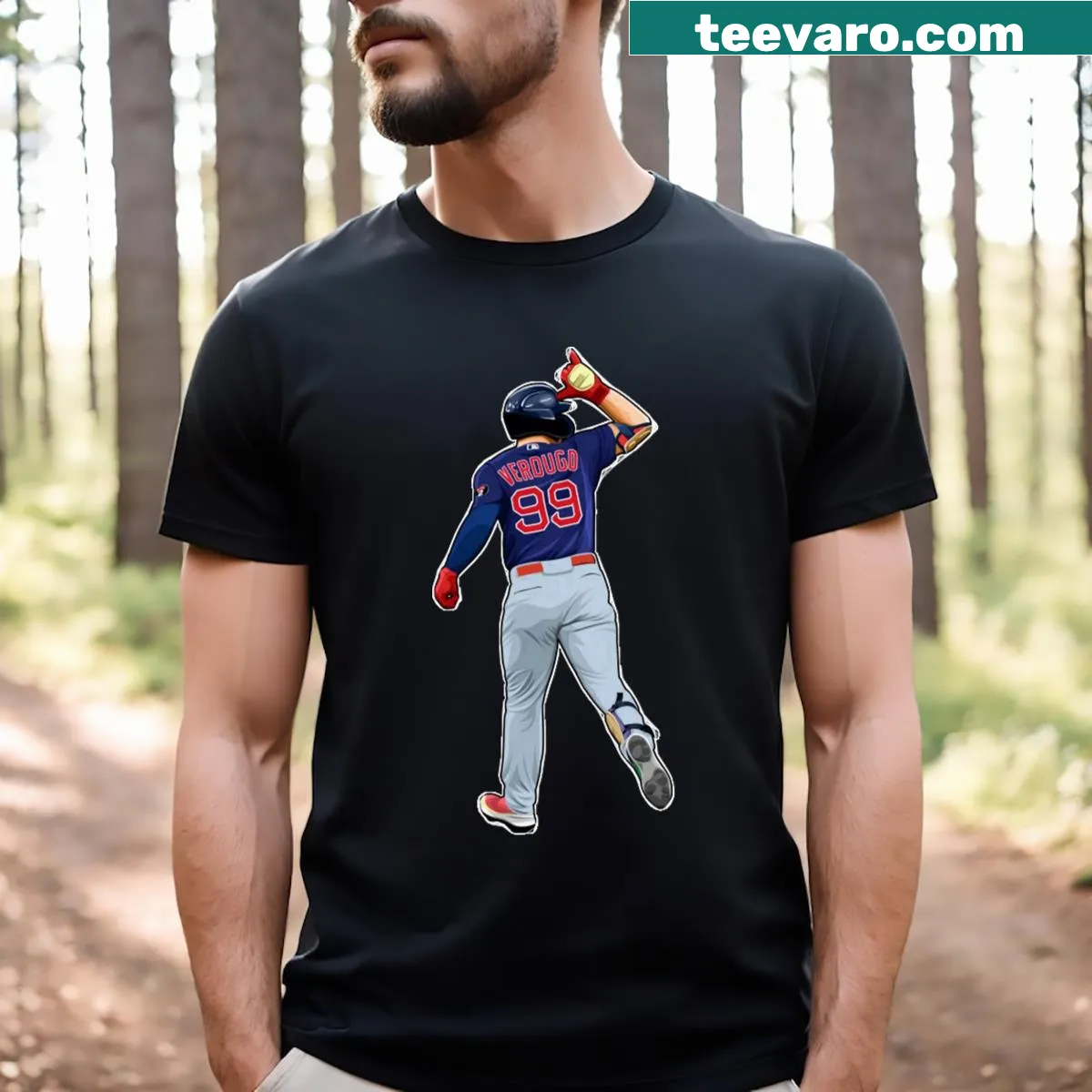 T-shirt with a graphic hand sign design for Alex Verdugo 99 — on a men's t-shirt