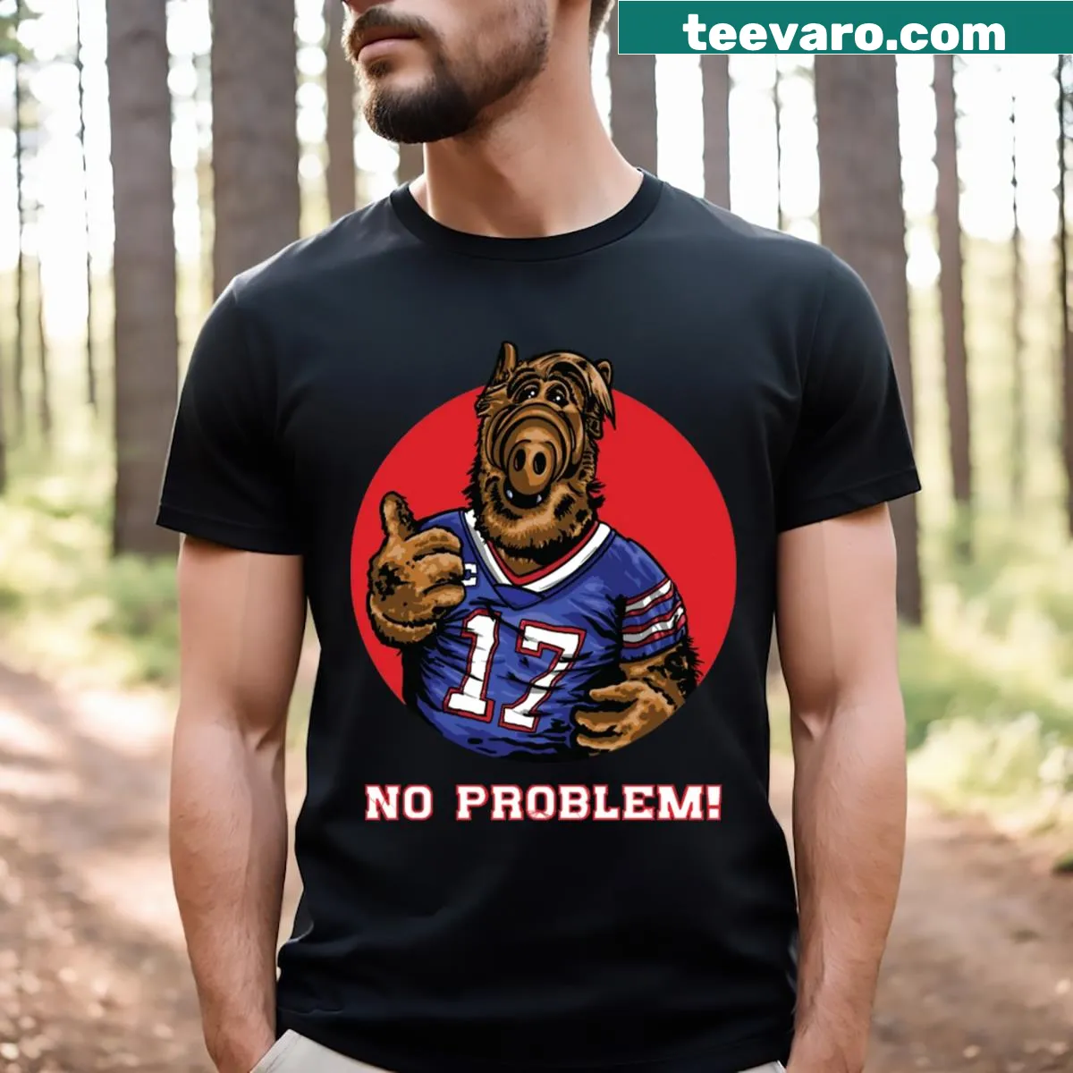 Vintage-style t-shirt featuring Alf with Buffalo Bills graphics — on a men's t-shirt