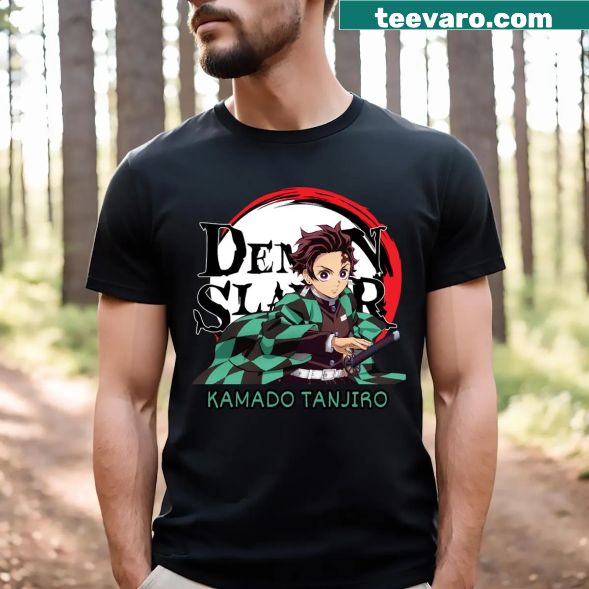 Kamado Tanjiro t-shirt from Demon Slayer anime — on a men's t-shirt