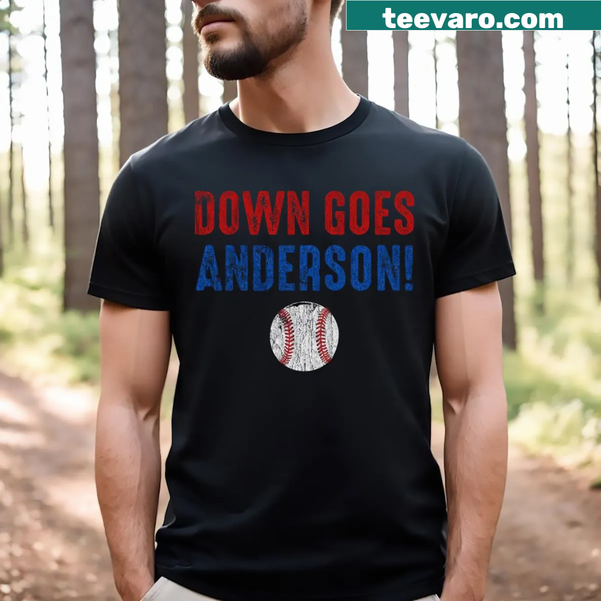 Funny Down Goes Anderson Baseball Lovers T-shirt with humorous graphic — on a men's t-shirt