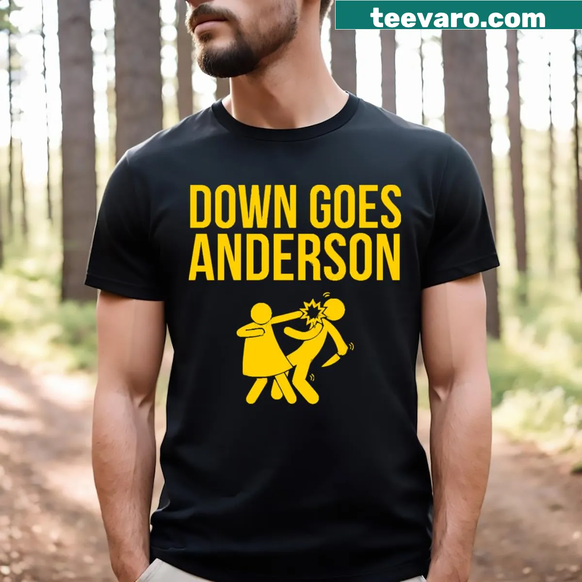 Funny T-shirt with bold text 'Down Goes Anderson' — on a men's t-shirt