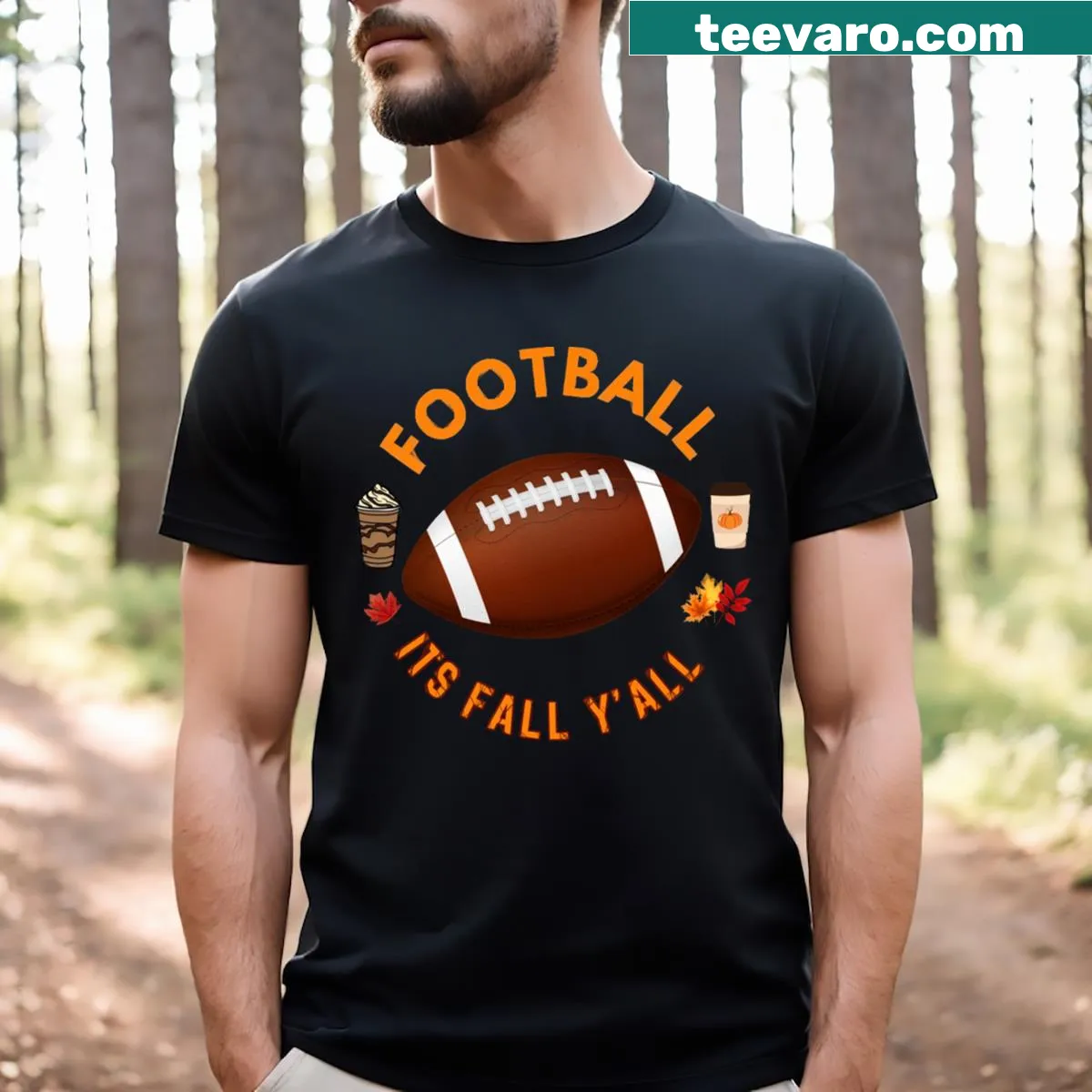 Graphic t-shirt with 'Football Its Fall Y'all' for football fans — on a men's t-shirt