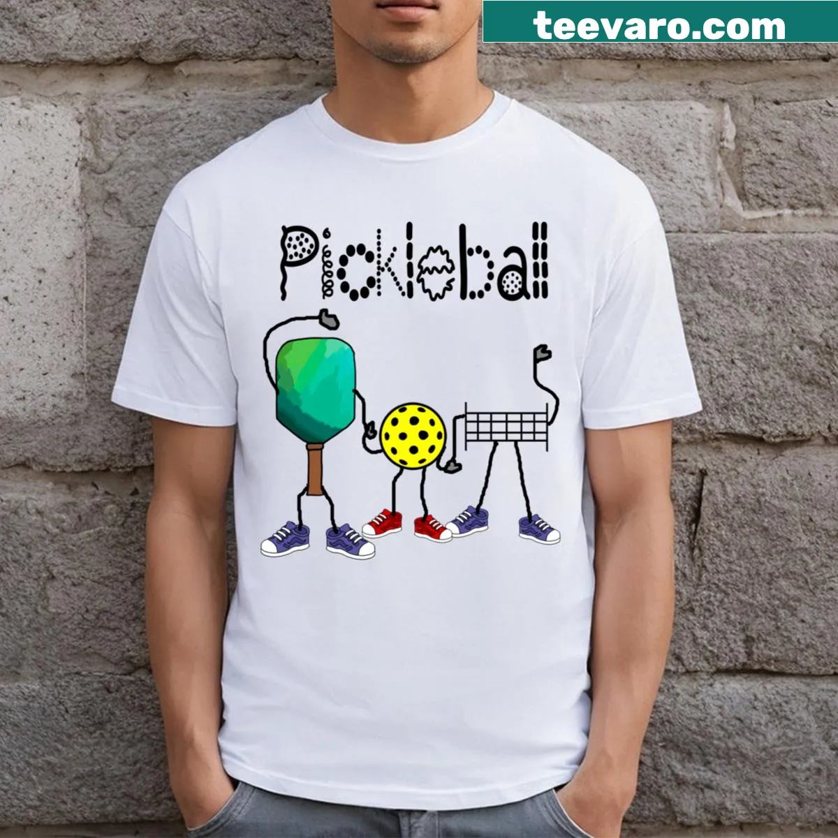 Cartoon pickleball graphic on a humorous sports t-shirt — on a men's t-shirt