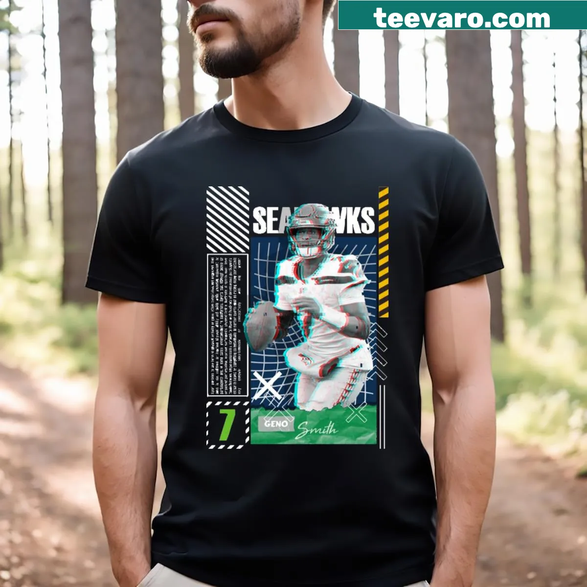 T-shirt celebrating Geno Smith with Seahawks graphic — on a men's t-shirt