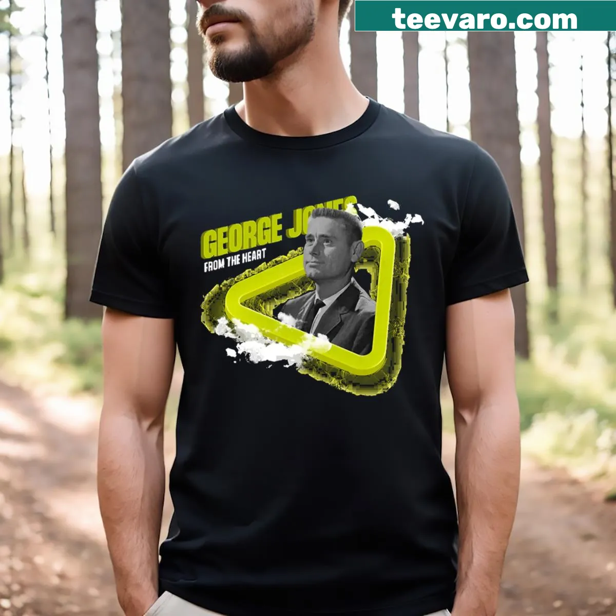 Vintage George Jones tribute t-shirt celebrating country music legend. — on a men's t-shirt