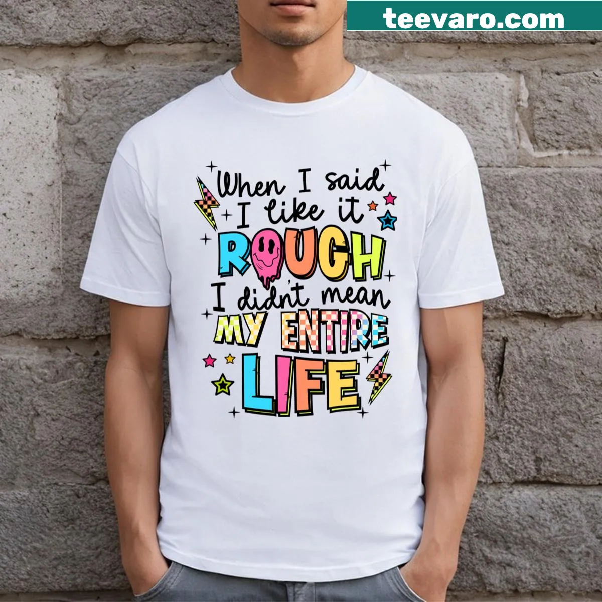 Retro T-shirt with groovy, funny design and playful graphics — on a men's t-shirt