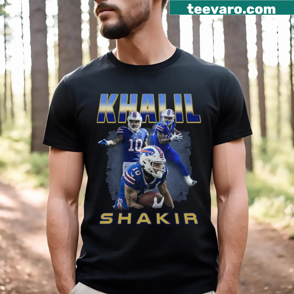 Retro-style poster design T-shirt featuring Khalil Shakir. — on a men's t-shirt
