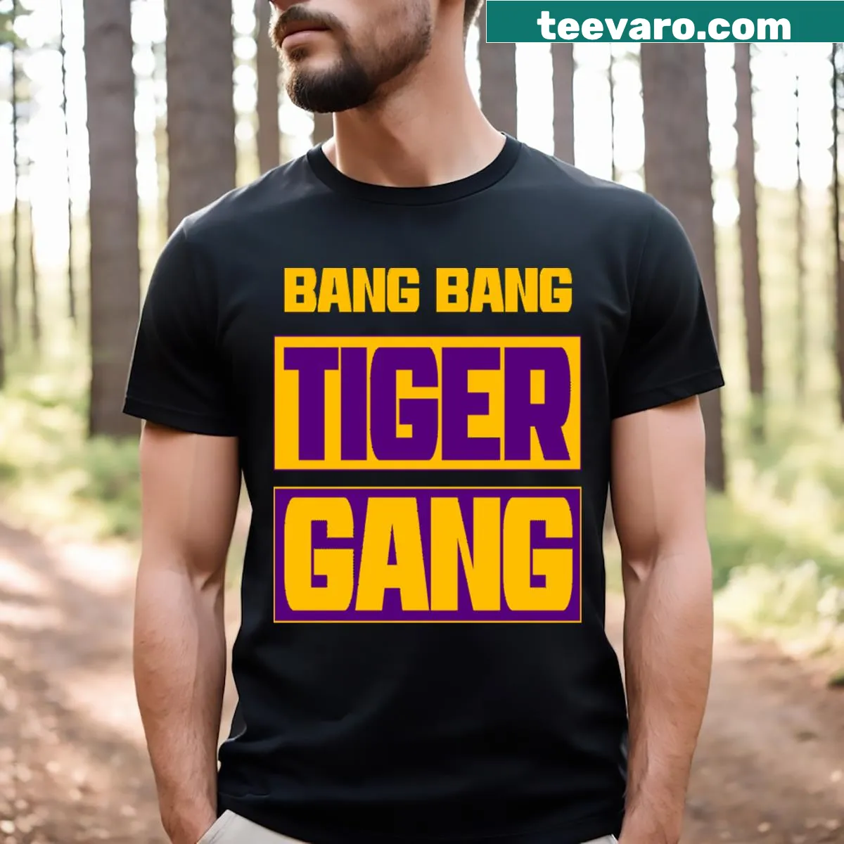 Bold design T-shirt for Louisiana Football fans with Tiger Gang slogan. — on a men's t-shirt