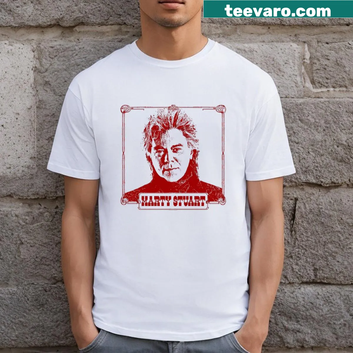 Illustrative Marty Stuart country music graphic tee — on a men's t-shirt