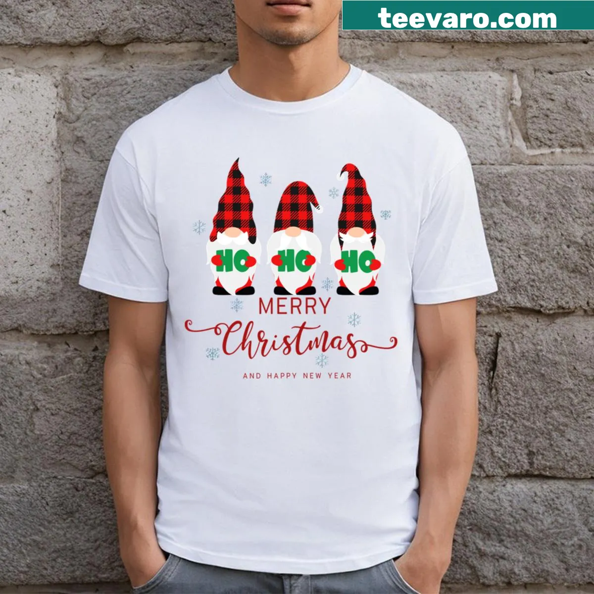 Simple T-shirt wishing Merry Christmas and Happy New Year — on a men's t-shirt