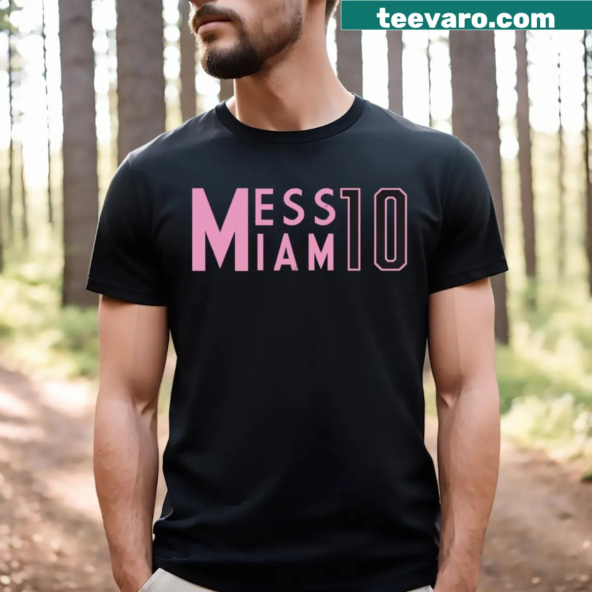 Supportive t-shirt featuring Messi's name and number with Inter Miami — on a men's t-shirt
